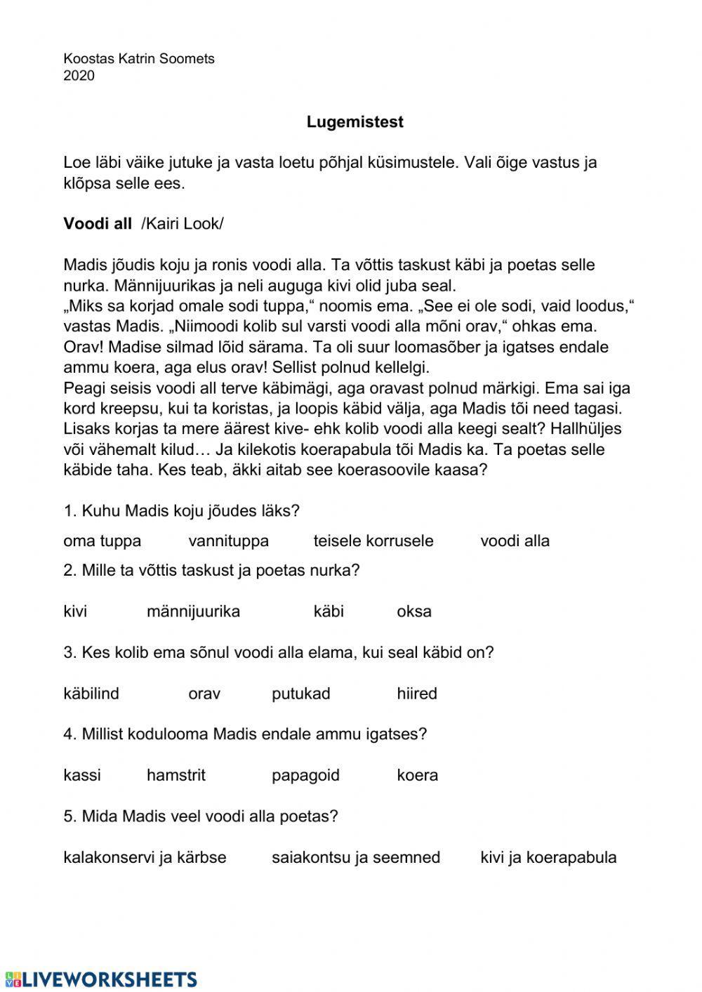 Lugemistest 1. klassile