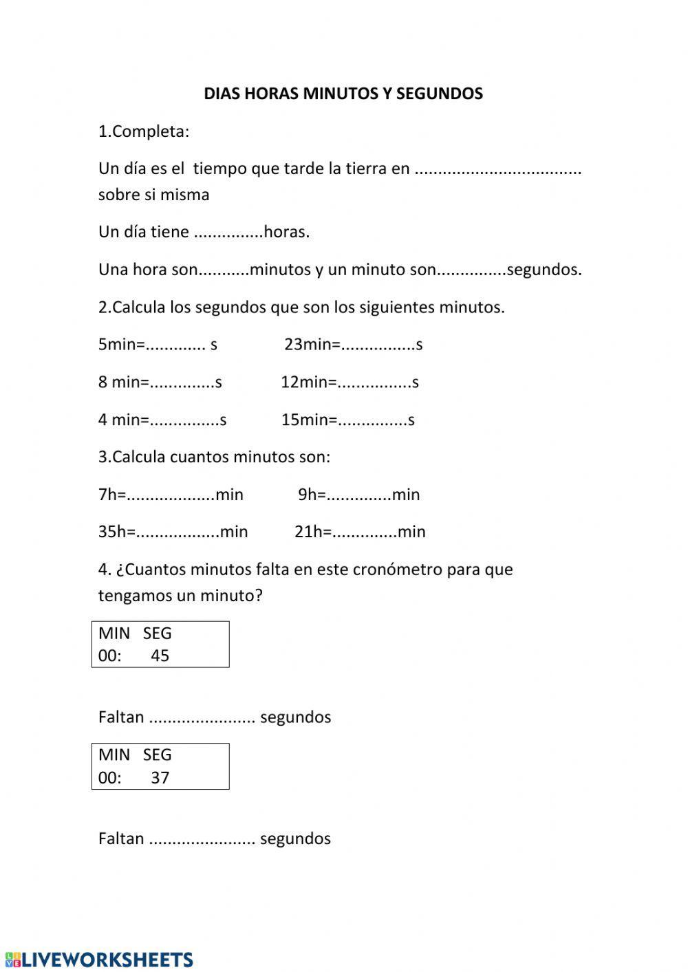 DIA,HORA Y MINUTOS online exercise for
