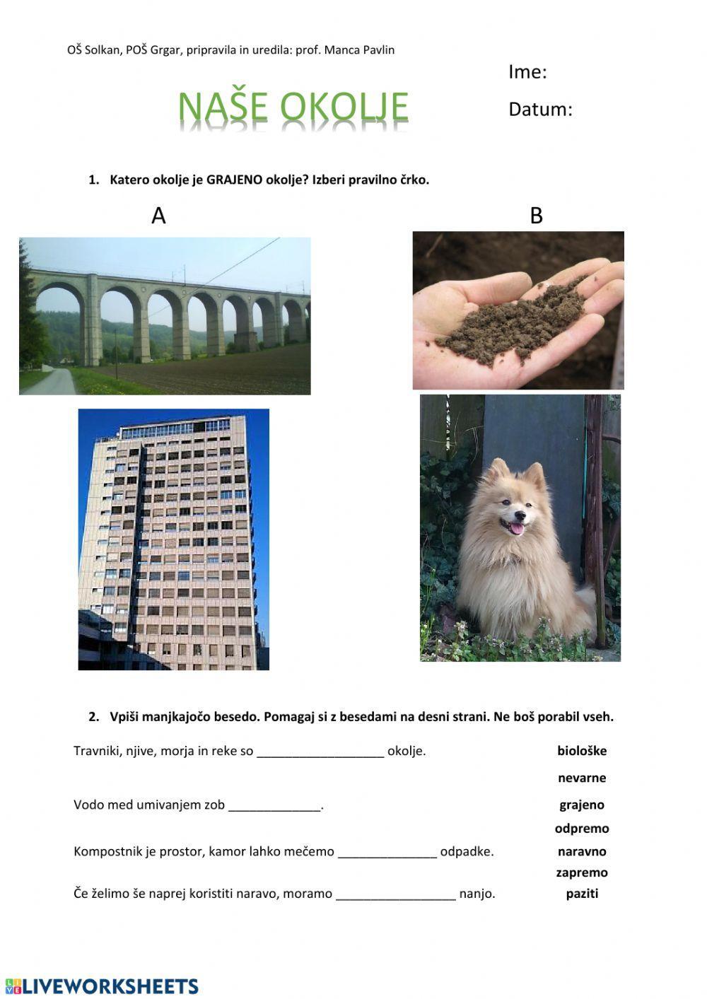 Preverjanje znanja - NAŠE OKOLJE