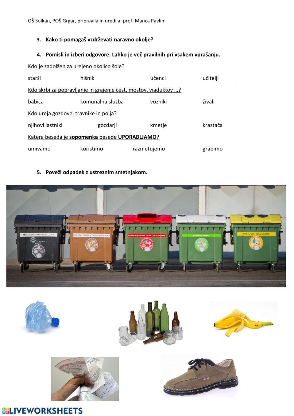 Preverjanje znanja - NAŠE OKOLJE