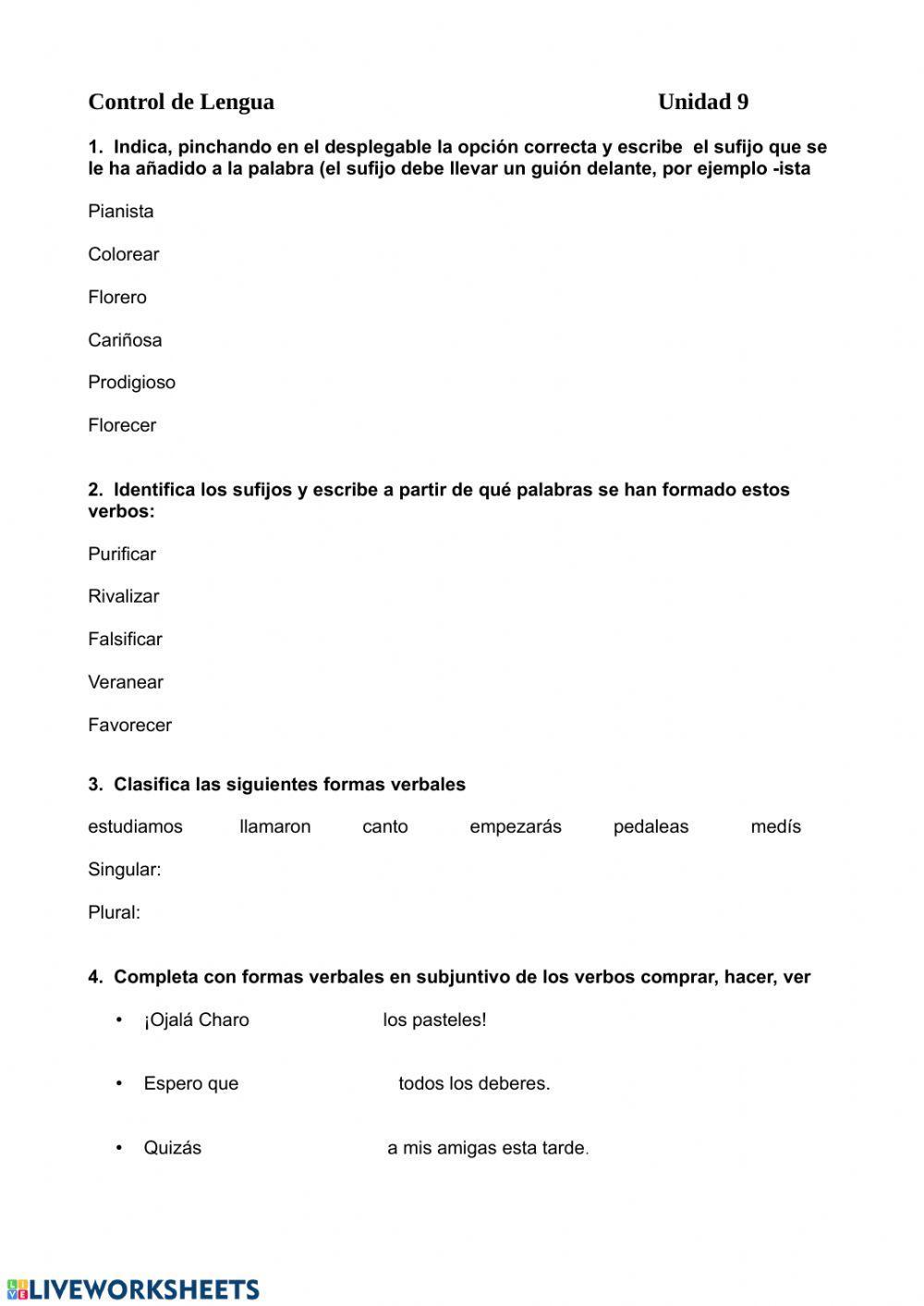 Control lengua unidad 9