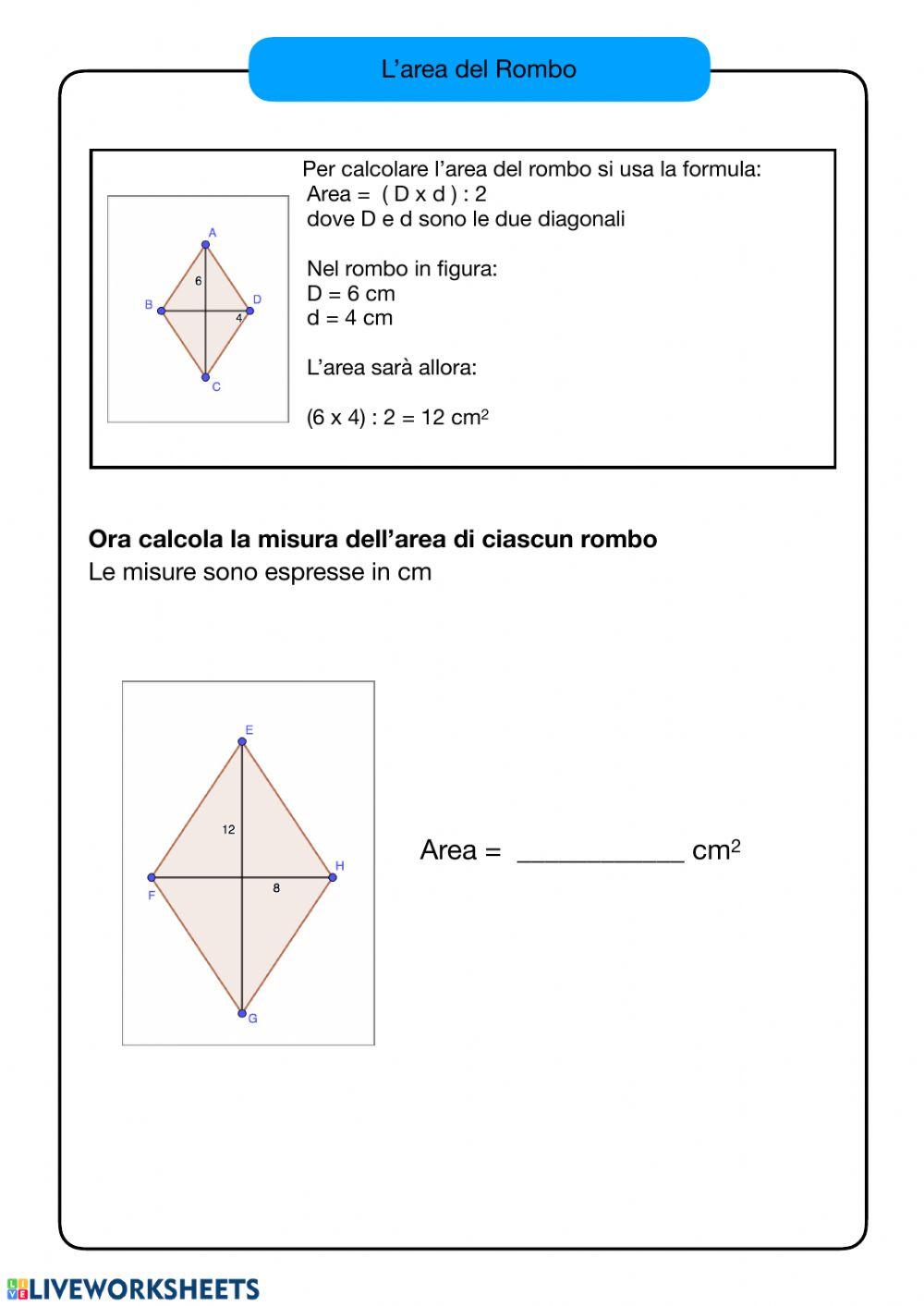 Area rombo - formule dirette