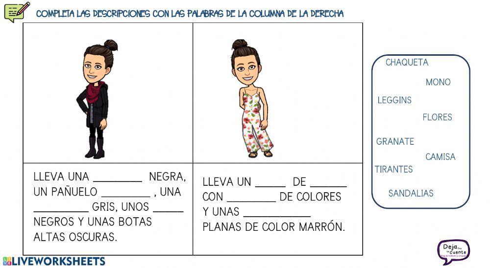 Descripciones prendas de vestir