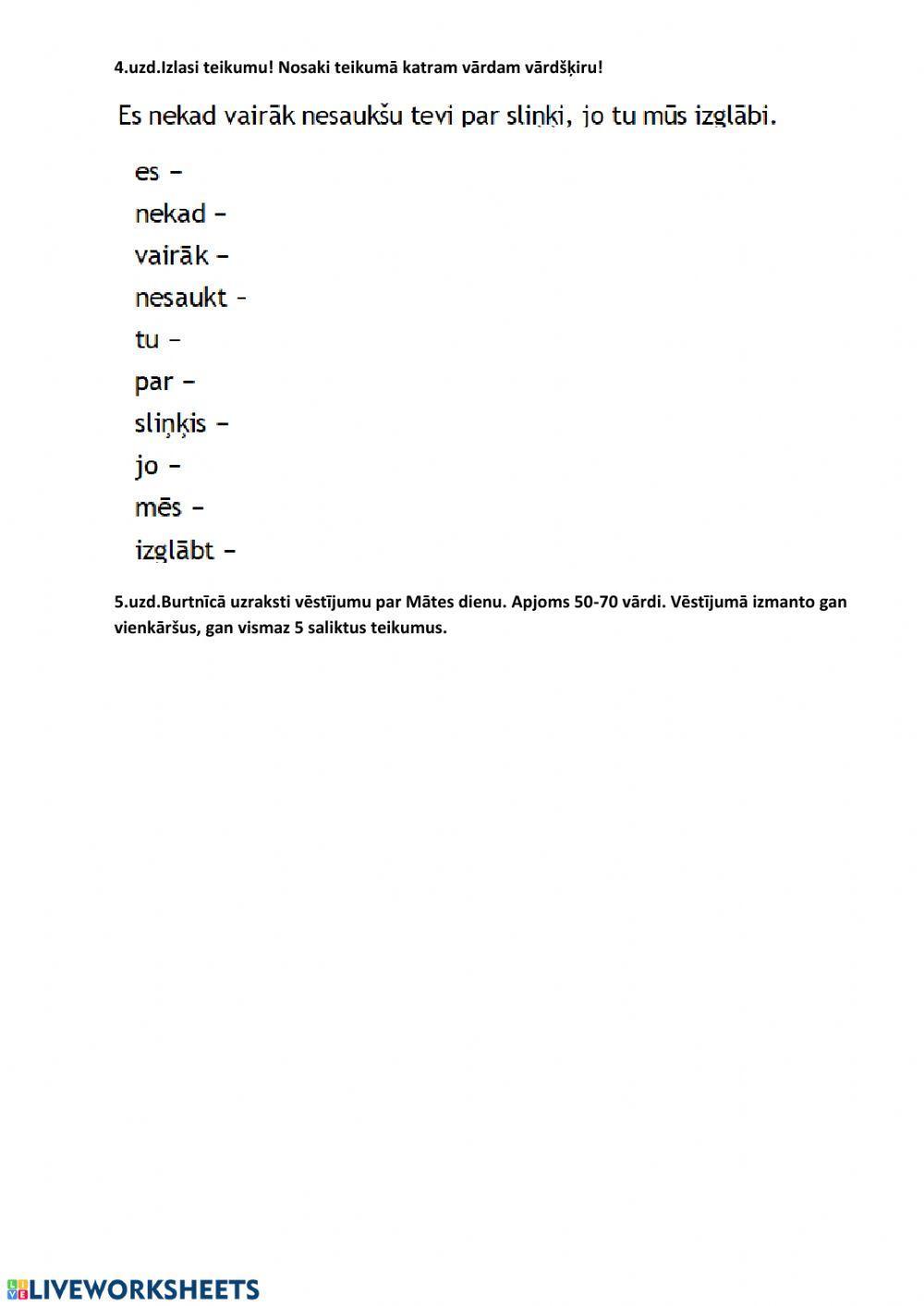 Teikums. Vārdšķiras.