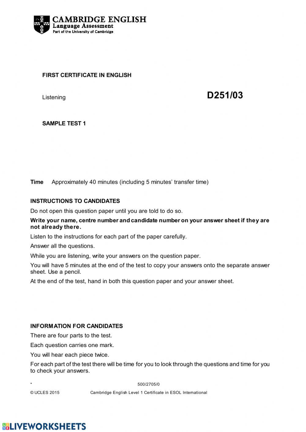 CAMBRIDGE B2 LISTENING