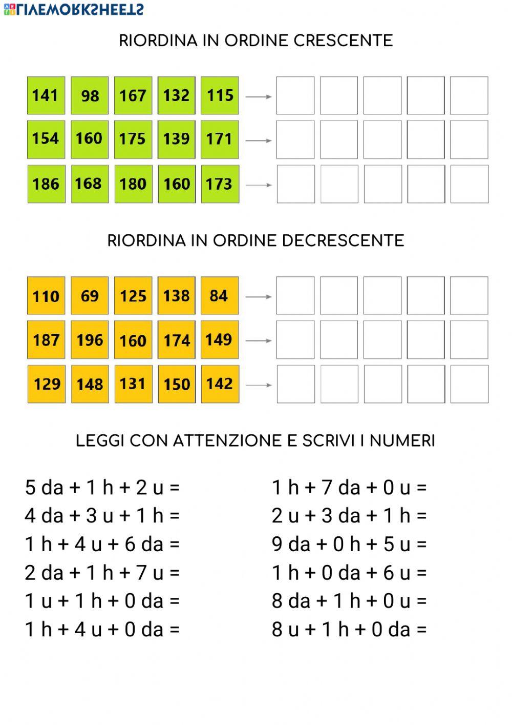 NUMERI DA 100 A 200