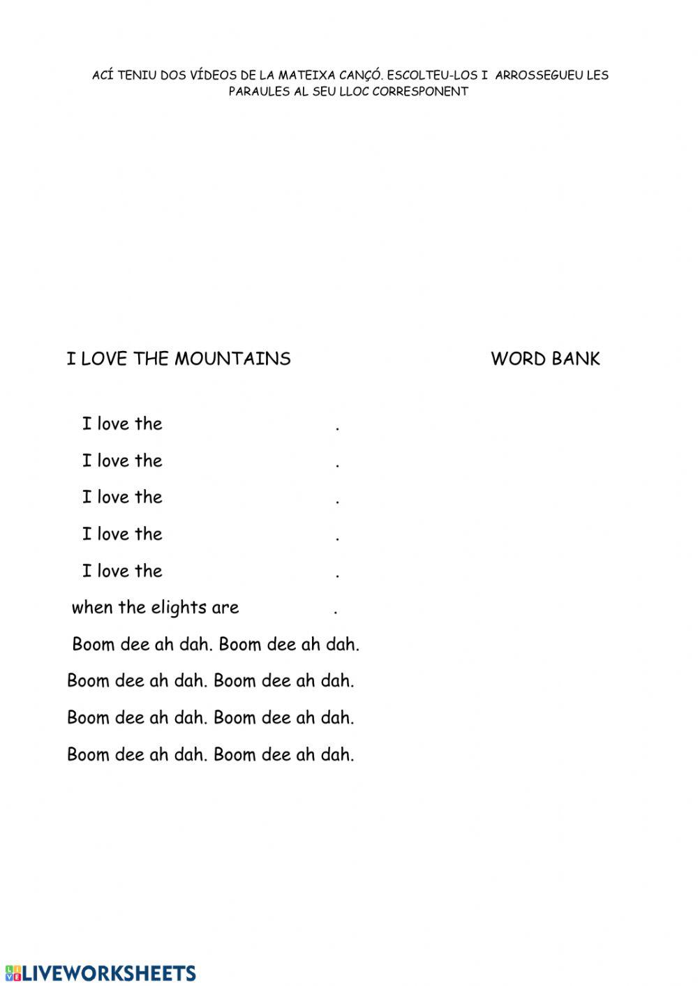 I love the mountains LledoPeris Live Worksheets