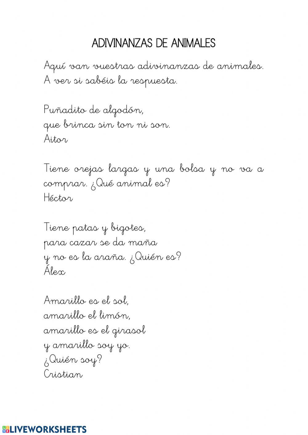Adivinanzas de animales 1A Jarama