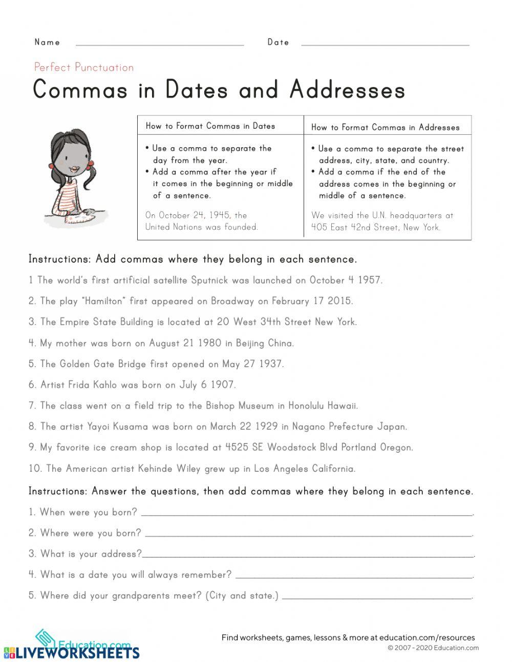 dates with commas online exercise for | Live Worksheets