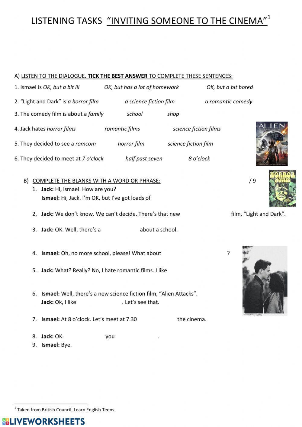 Inviting someone to the cinema