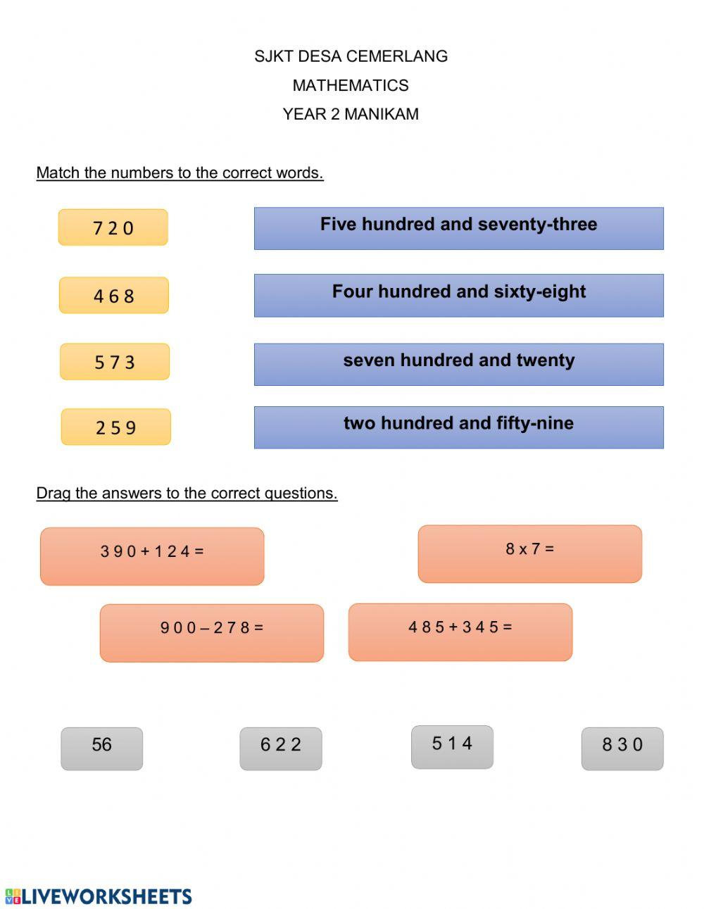 Mathematics activity Live Worksheets