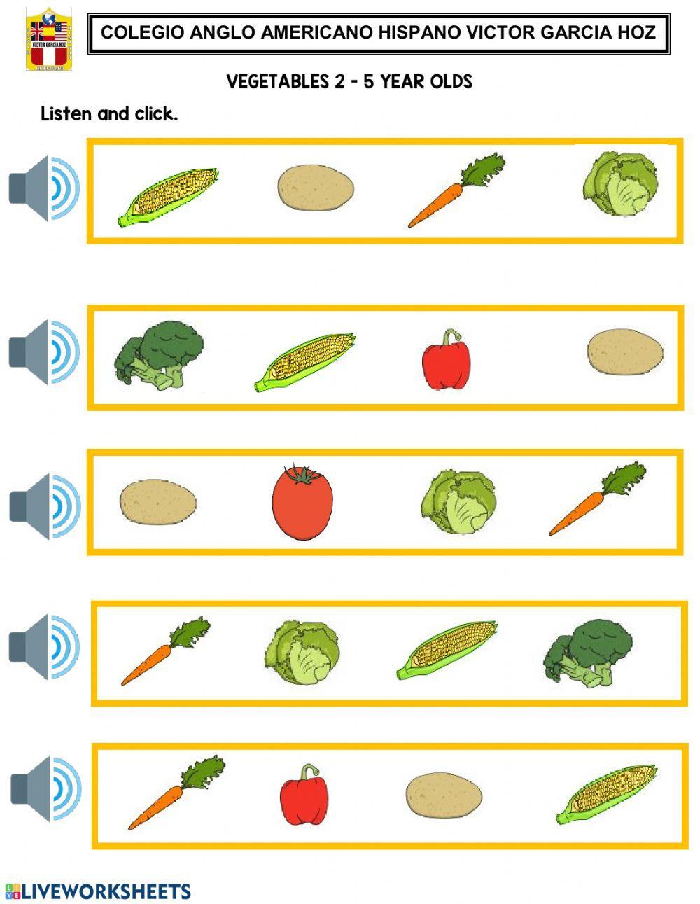Vegetables 2 - 5 year olds Vegetables 2 - 5 year olds