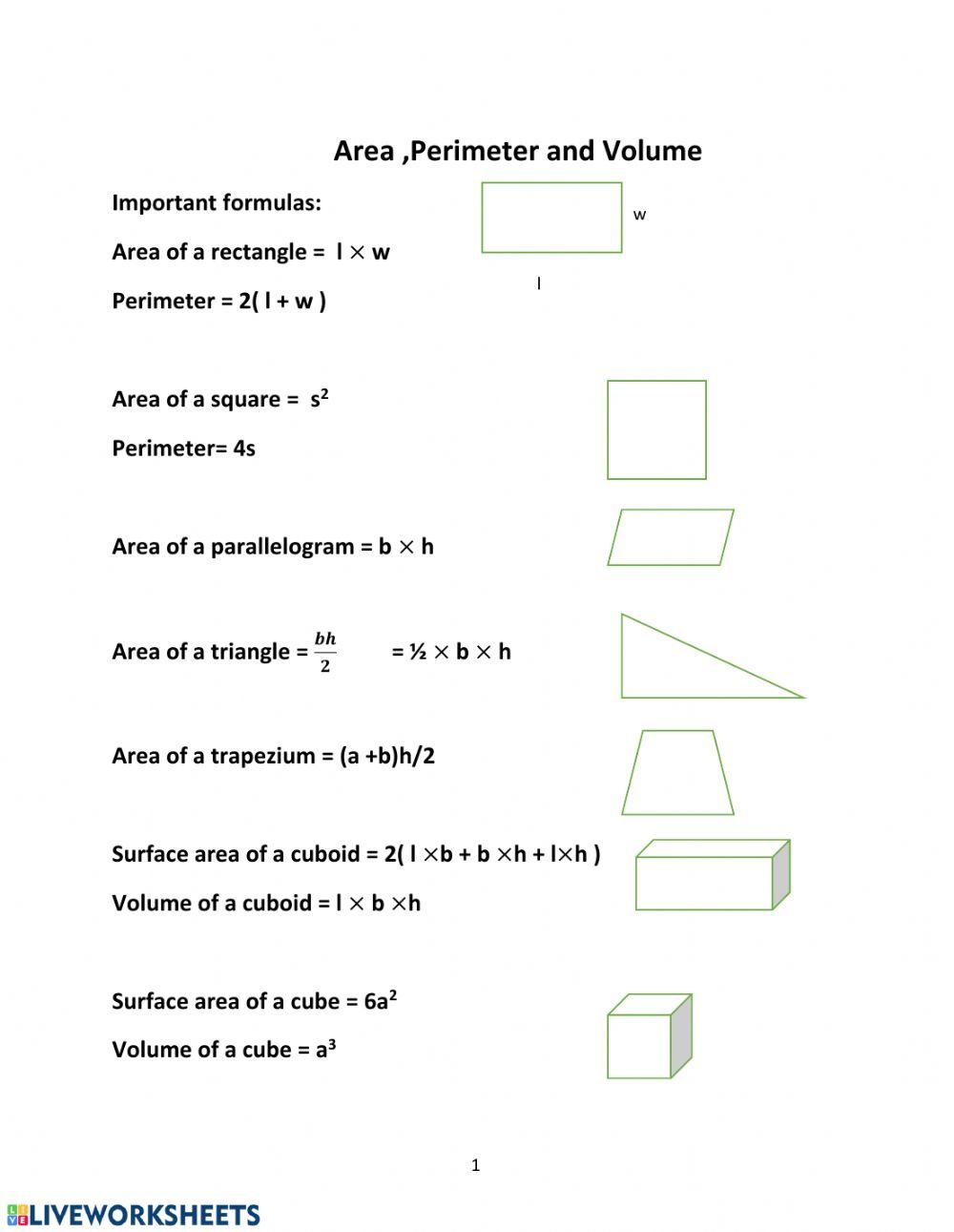 Area Perimeter and Volume