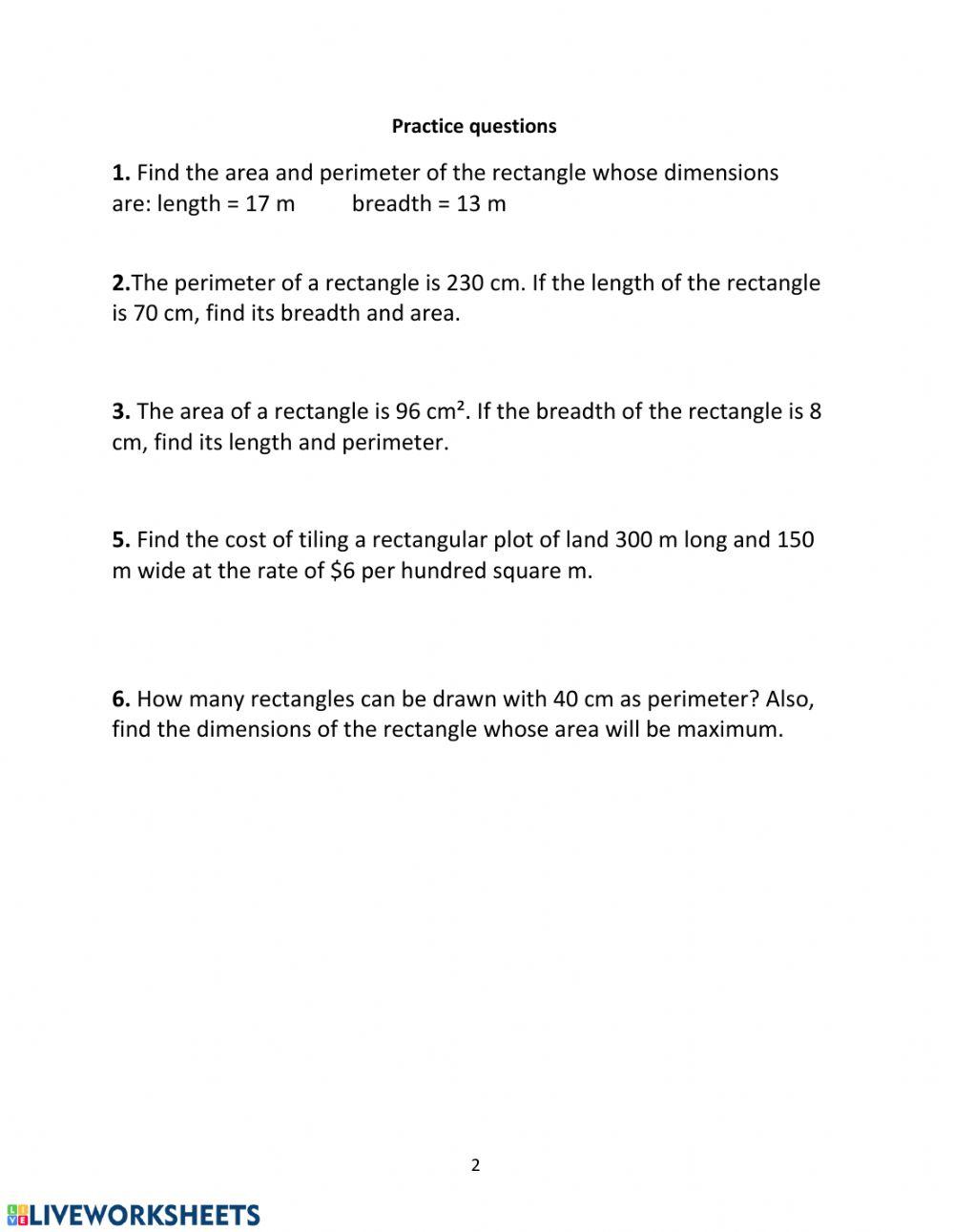 Area Perimeter and Volume