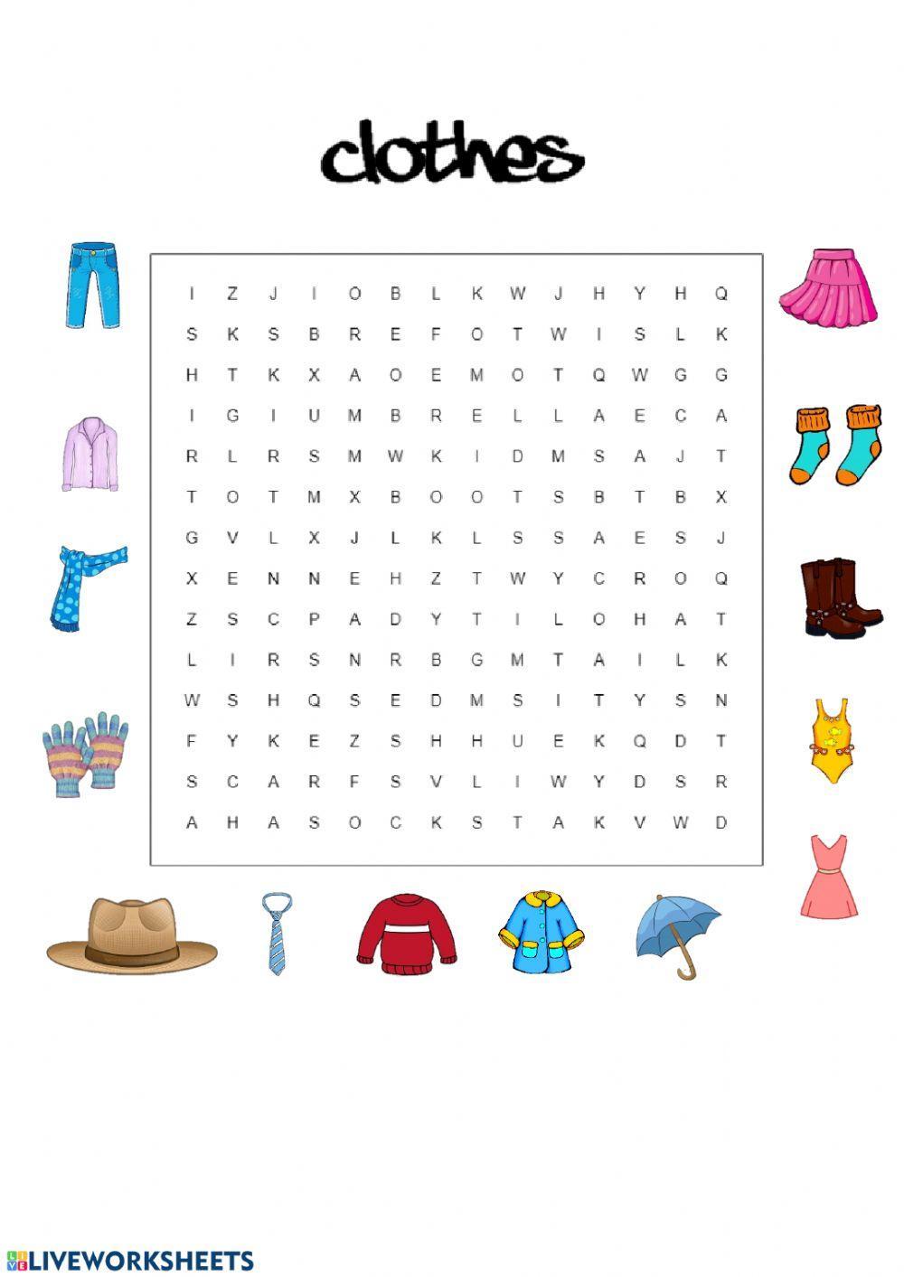 Clothes Word Search