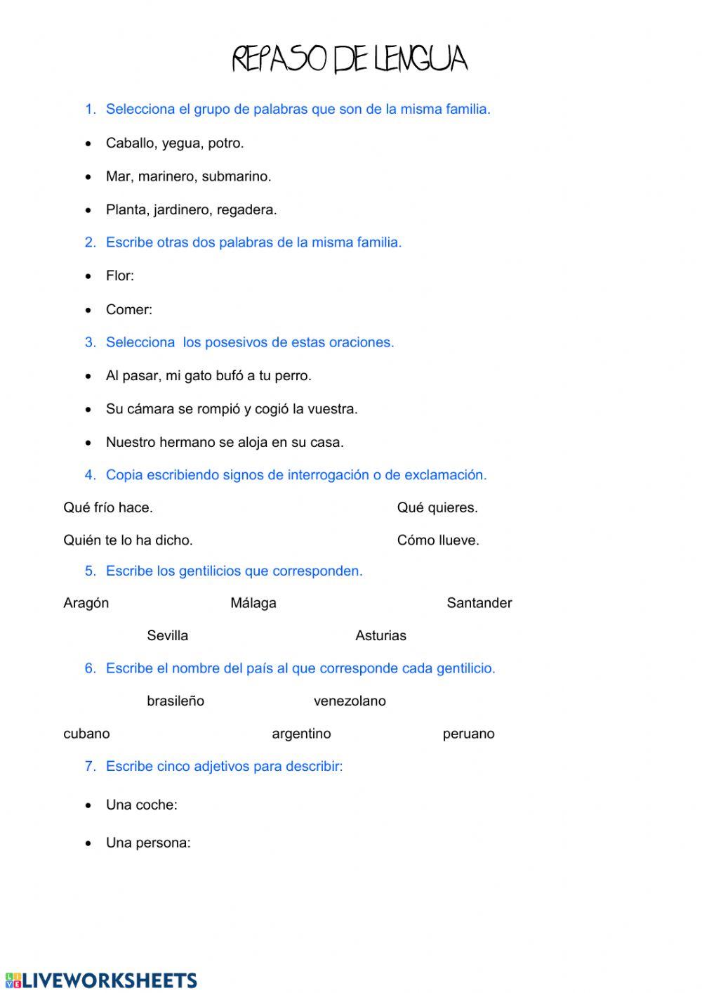 Repaso tipos de palabras