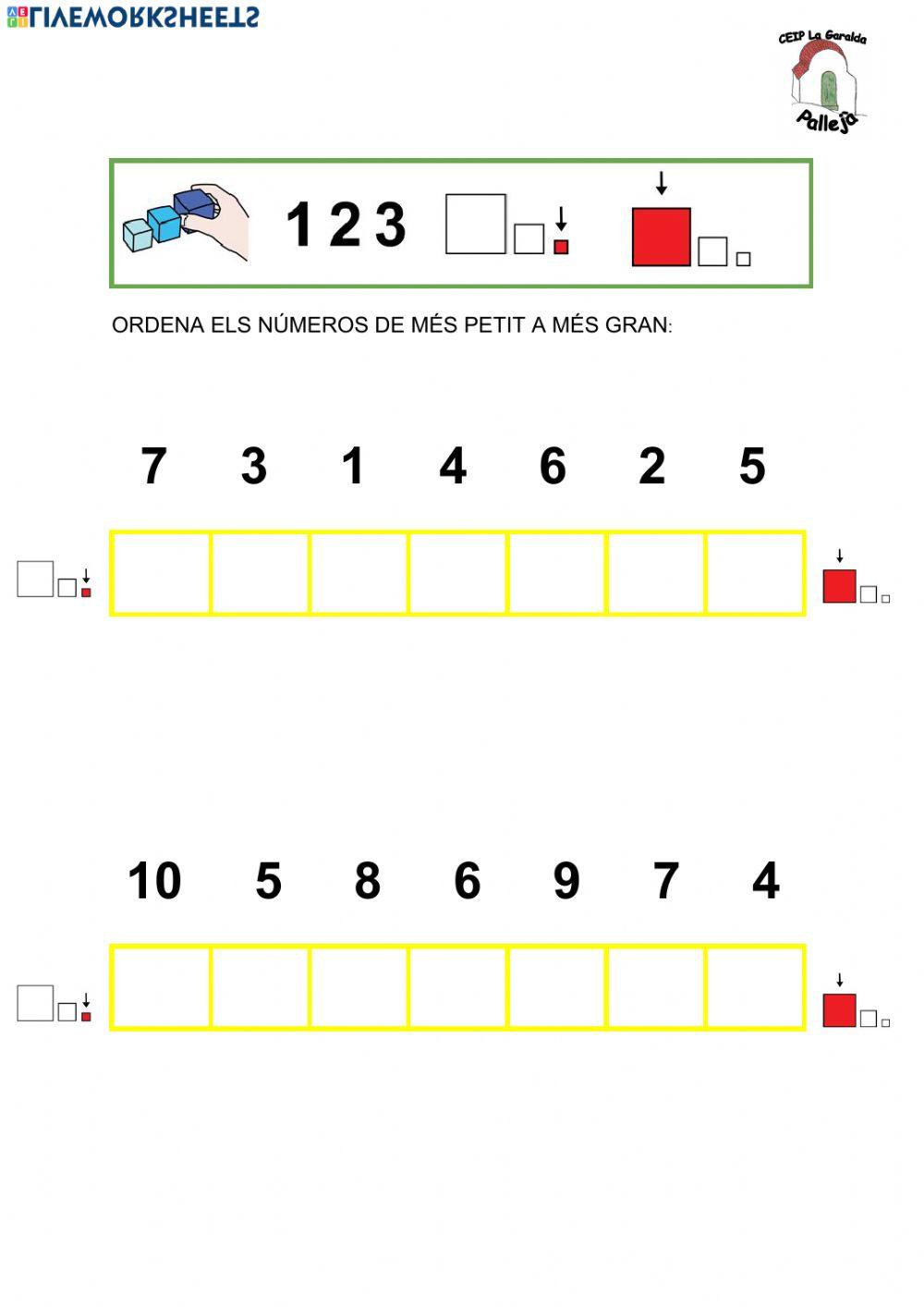 Ordena els números de més petit a més gran