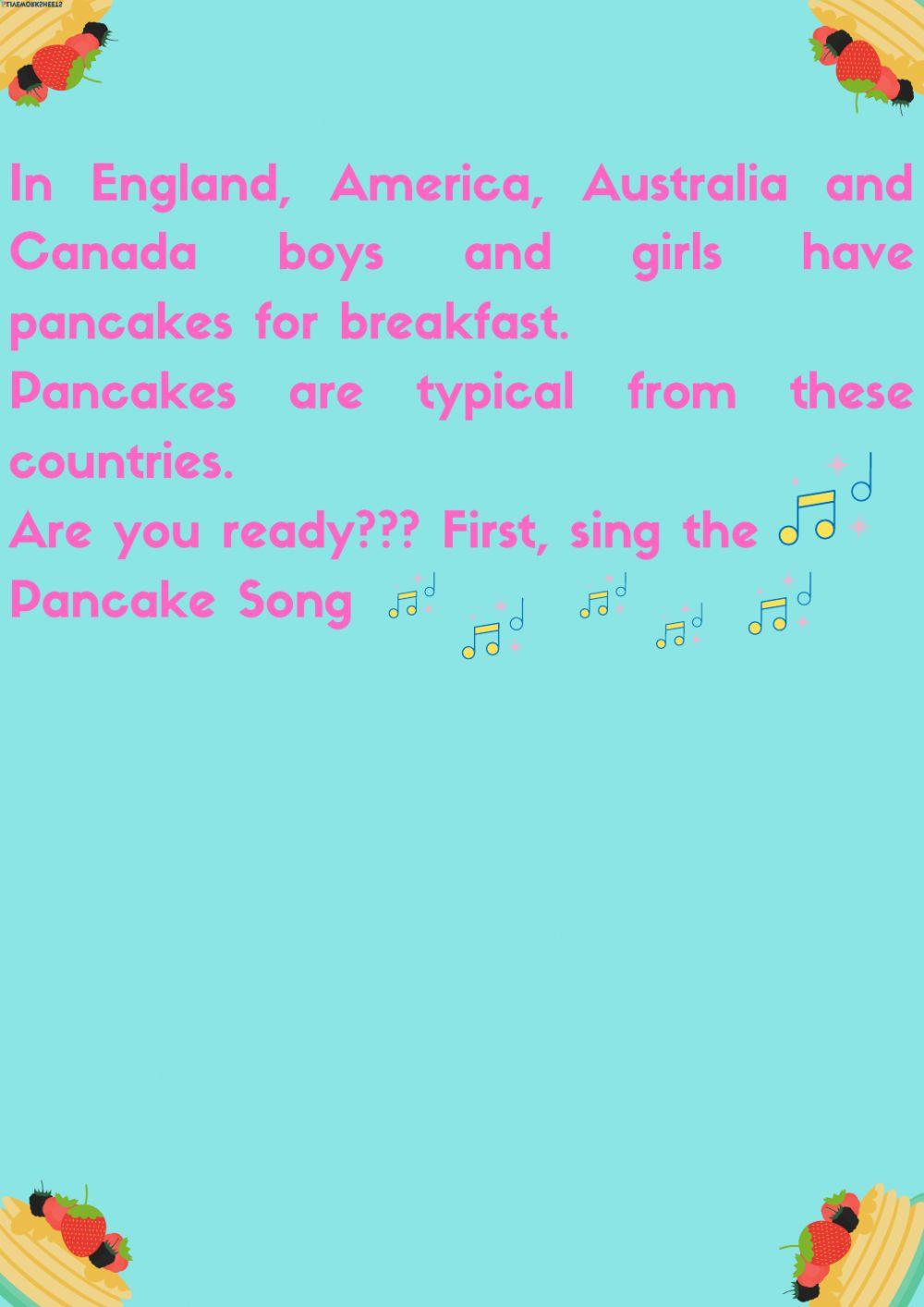 Pancakes song worksheet Live Worksheets