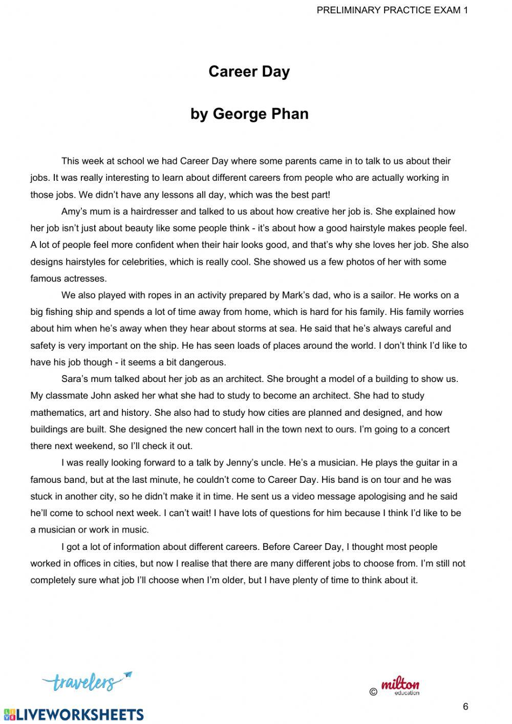 PET Practice Test Reading Parts 3, 4, 5