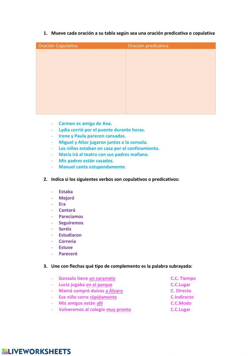 Complementos y verbos copulativos y predicativos
