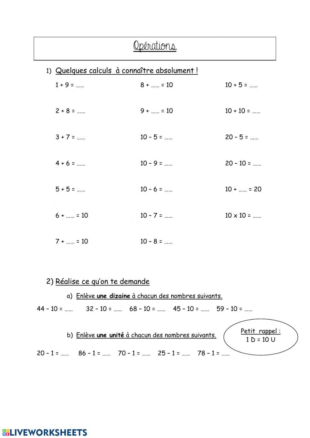 Opérations diverses