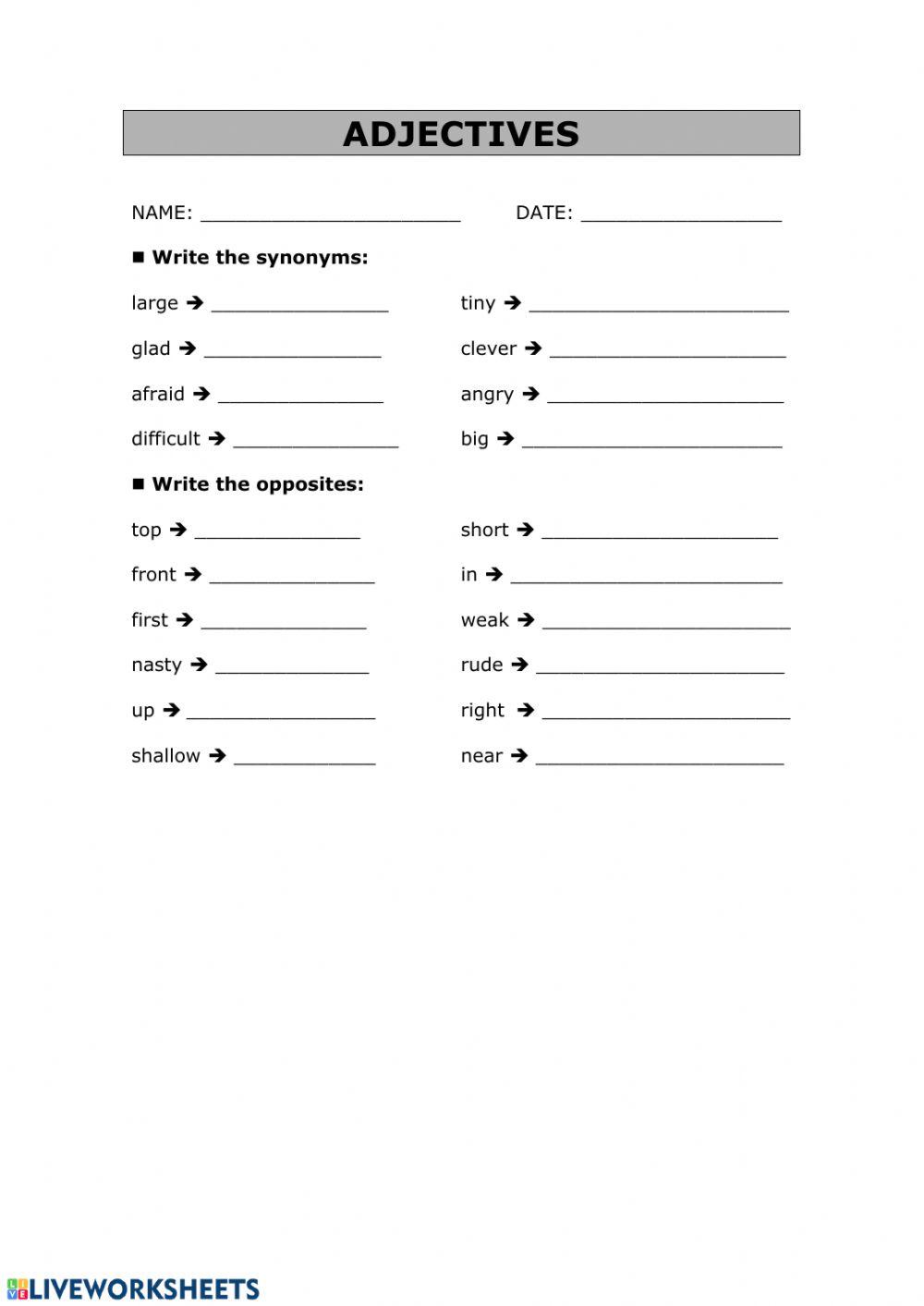 Test about opposites and synonymous
