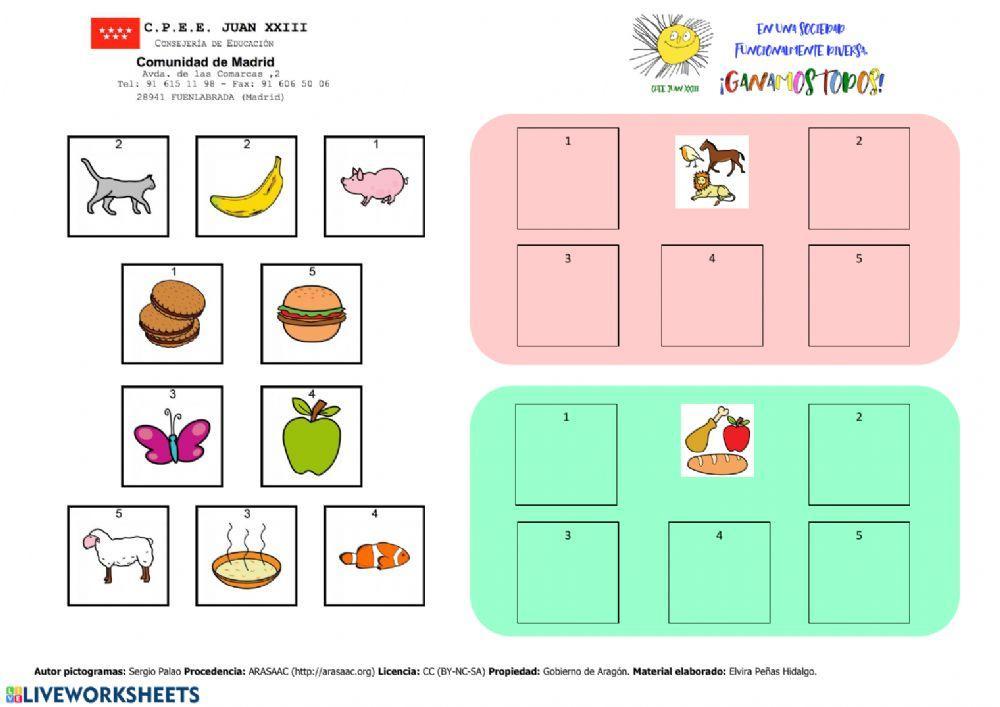 Clasifica (animales y alimentos)