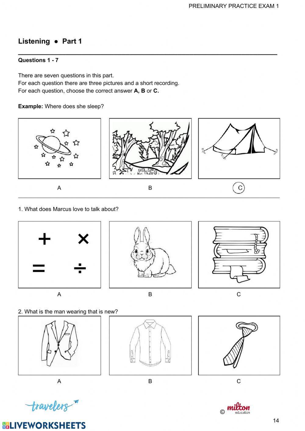 PET Practice Test Listening Parts 1,2,3