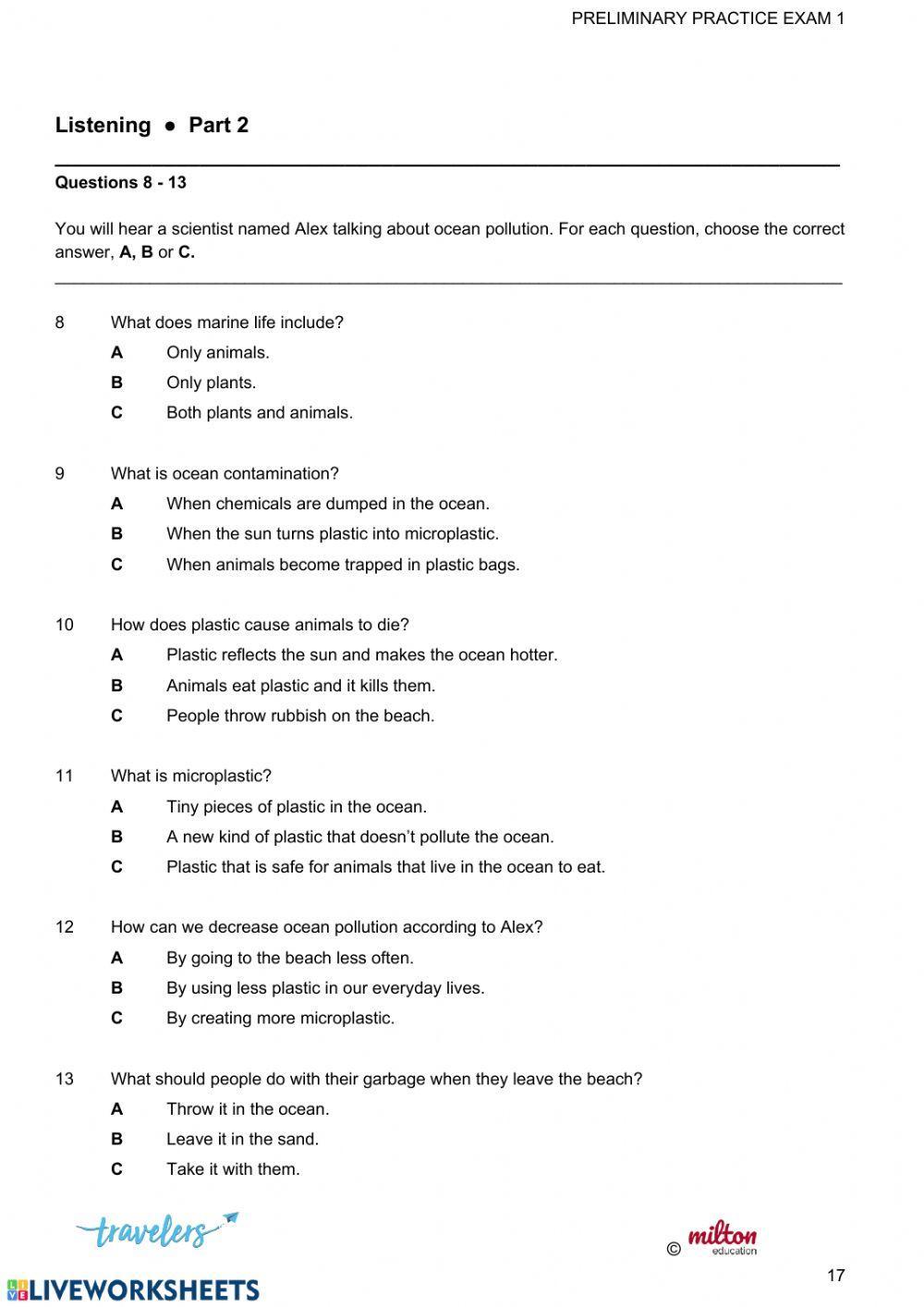 PET Practice Test Listening Parts 1,2,3