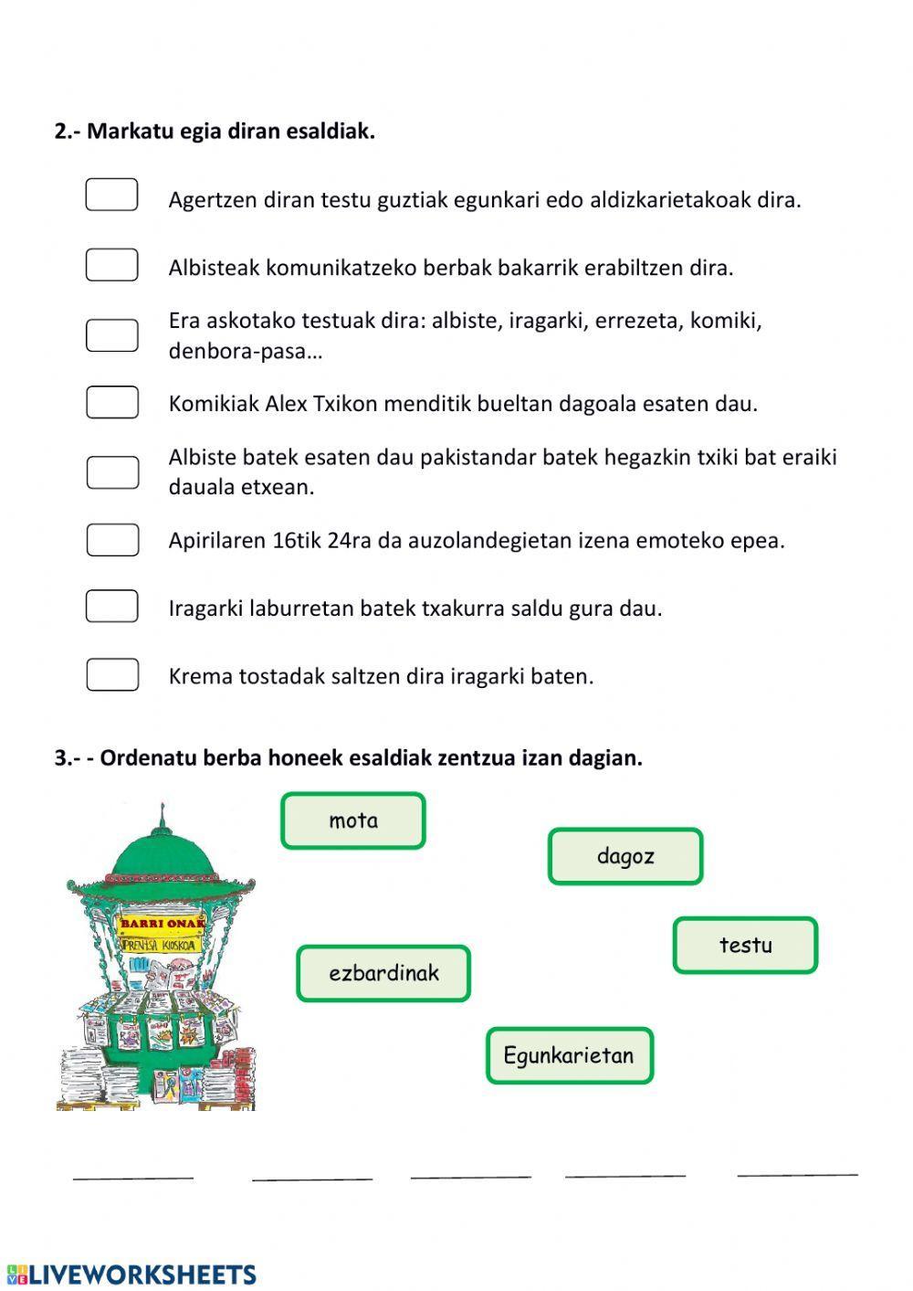 Testu motak egunkarietan