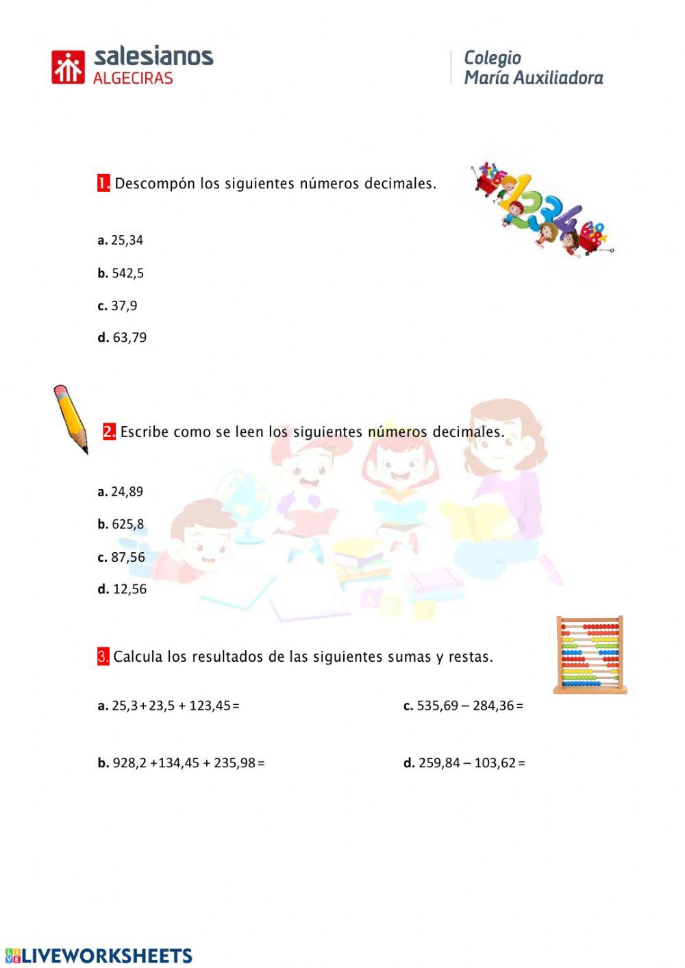 Número decimales tercero de Primaria