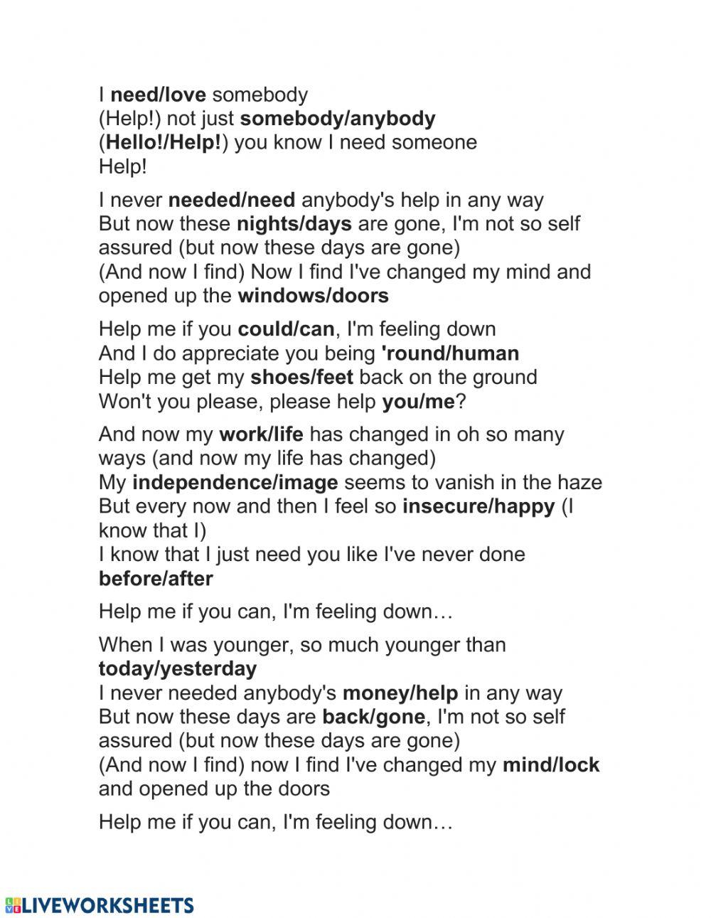 Help! The Beatles. Choose the correct answer