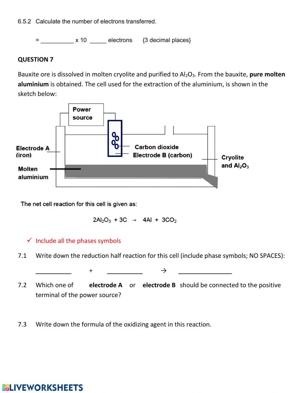 Electrochemistry test grade 12 worksheet Live Worksheets