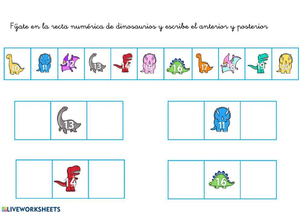 Dinosaurios ordenar números y anterior y posterior