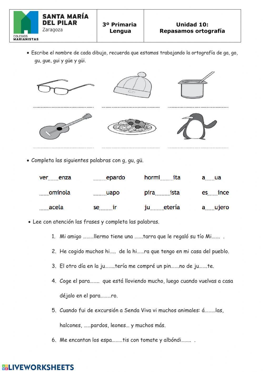 Ortografía ga, go, gu, gue, gui, güe, güi