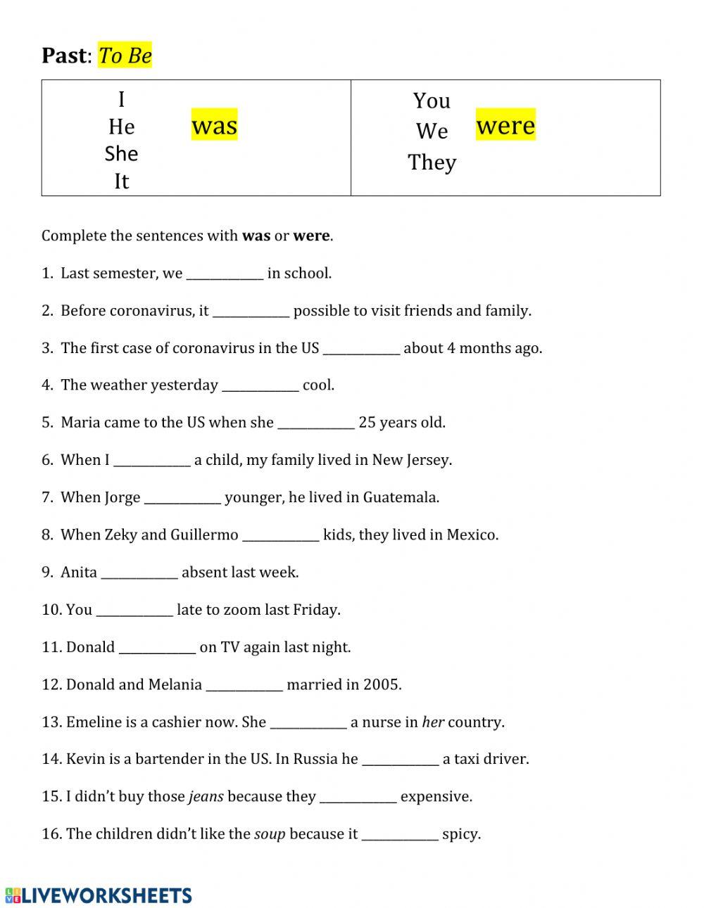 Was or Were interactive exercise | Live Worksheets