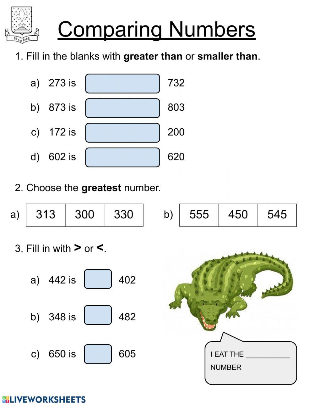 Comparing numbe Free Interactive Worksheets 161175