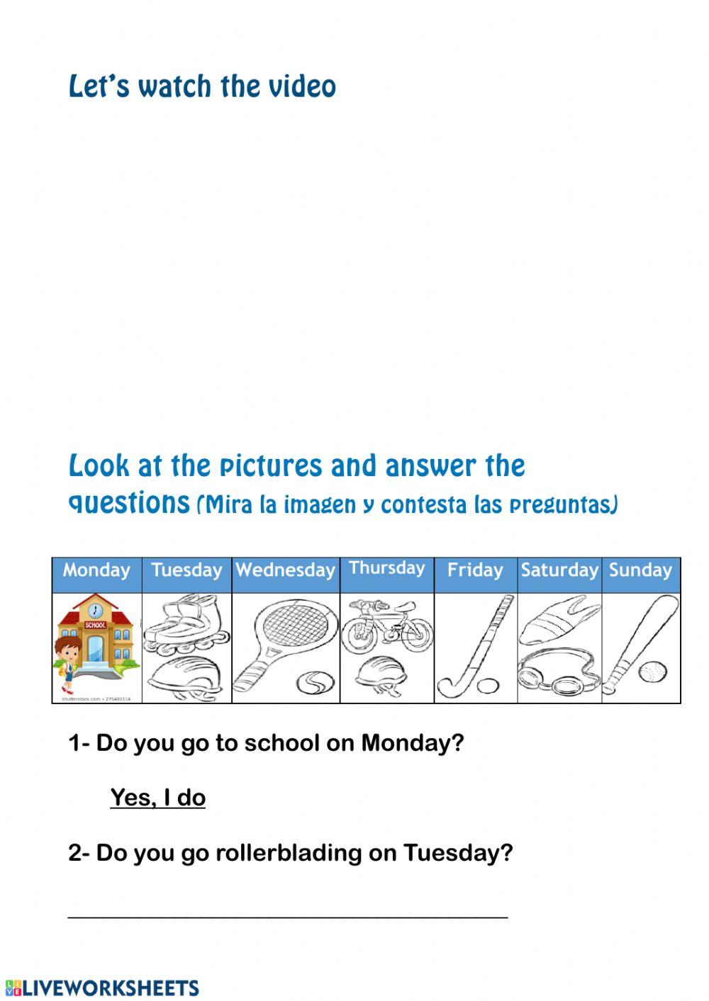 Listening sports + days of the week