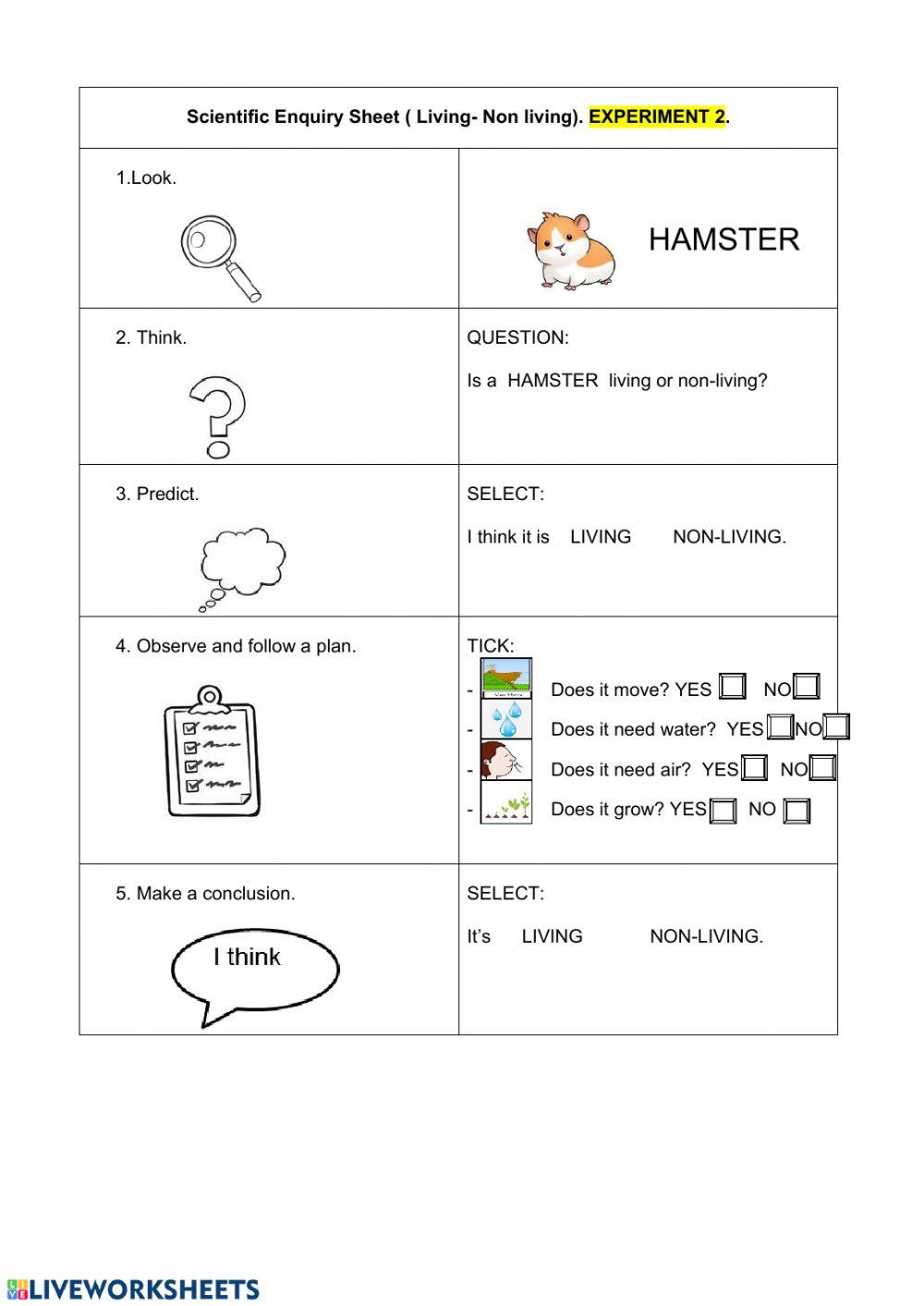 Experiment time: living or non-living