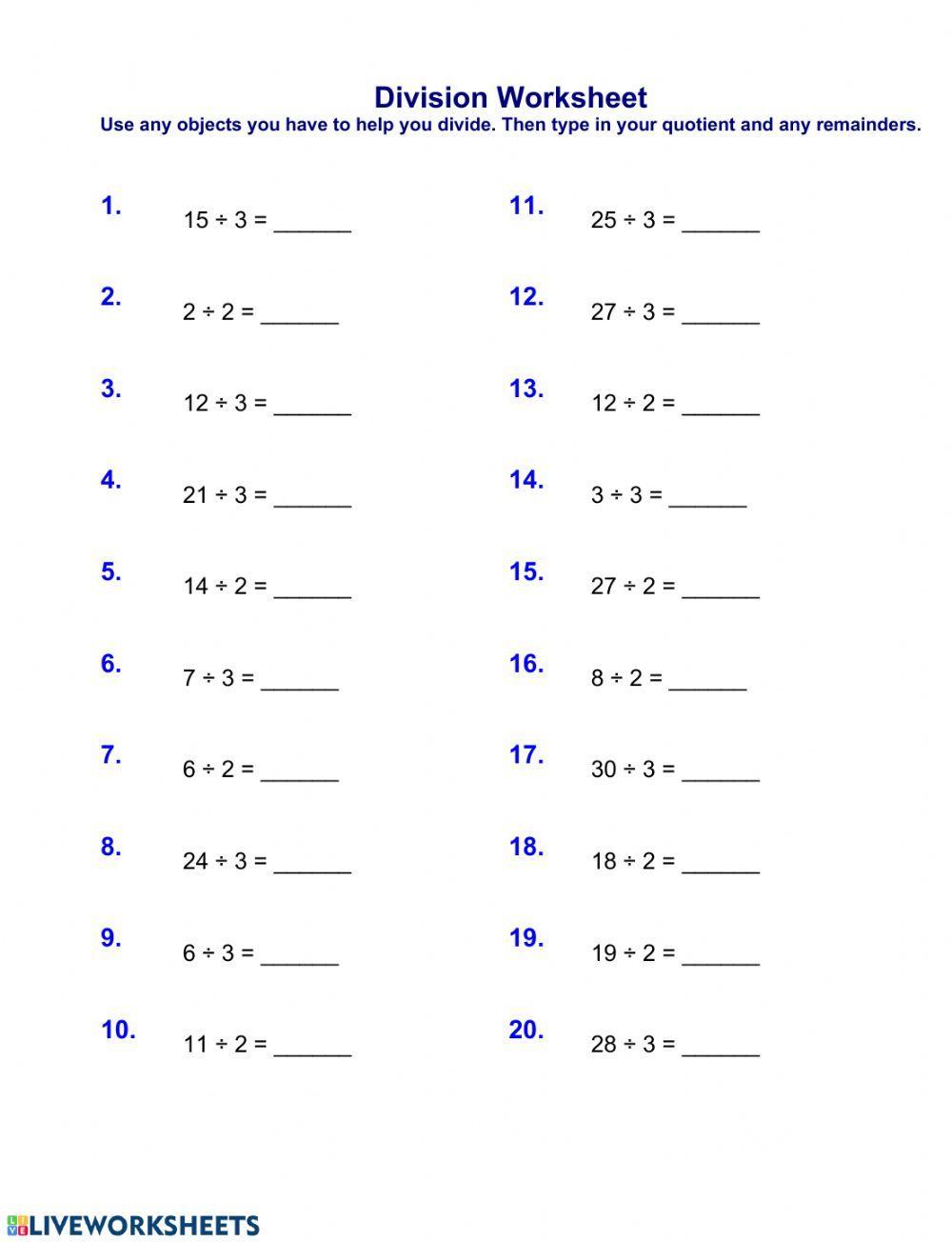 Division by 2 and 3 with and without remainders