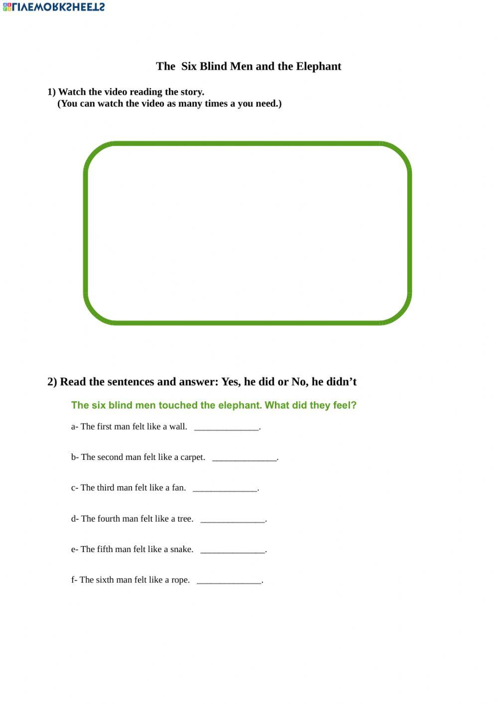 The Six Blind Men and the Elephant, Video & Questions