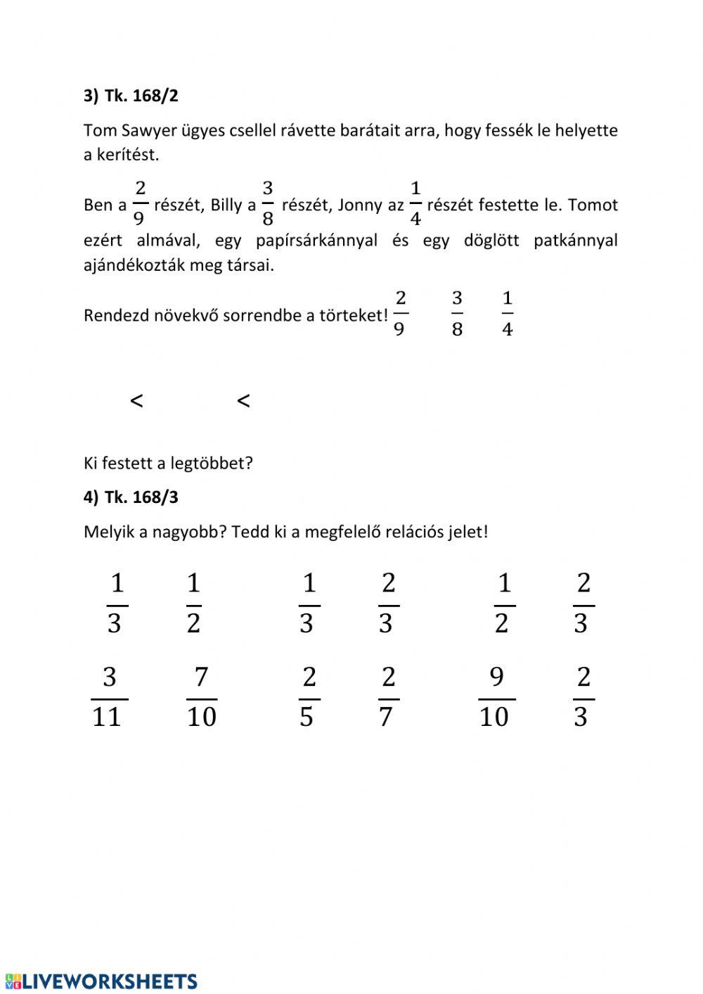 Törtek összehasonlítása