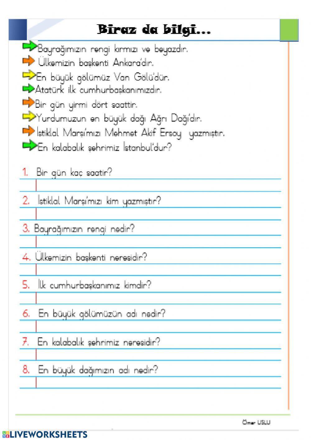 2-4. sınıflar cümle kurma ve genel kültür