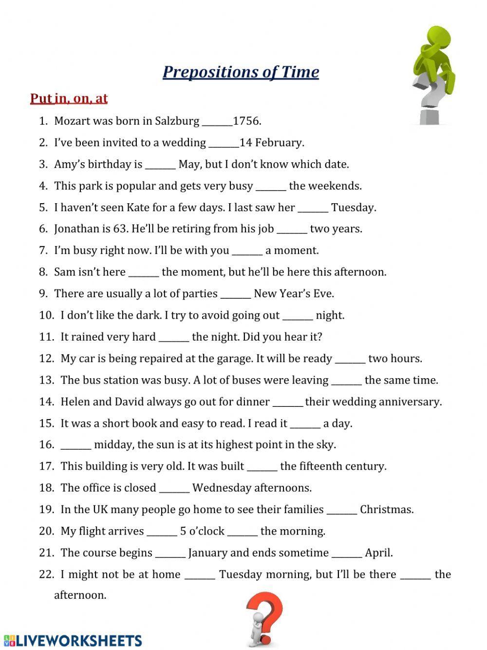 Prepositions of time exercises