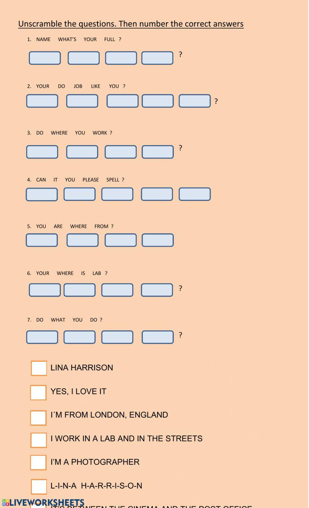 Personal information worksheet for 5 | Live Worksheets