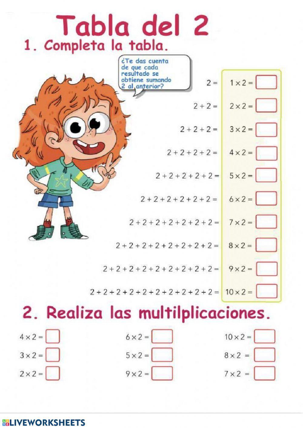 Ficha Tabla Del 2 Tabla del 2 exercise for segundo primaria | Live Worksheets