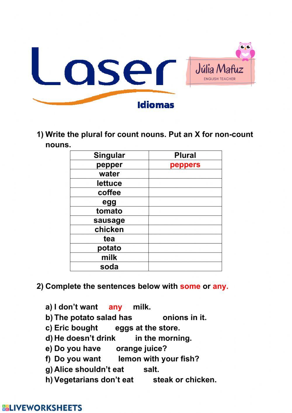 Count-Non-count nouns Activity