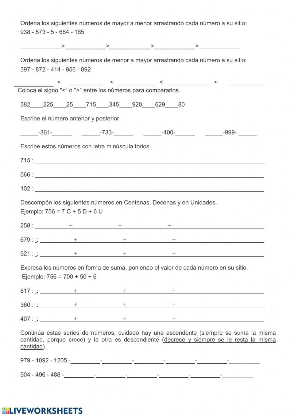 Descomposición y ordenación de números