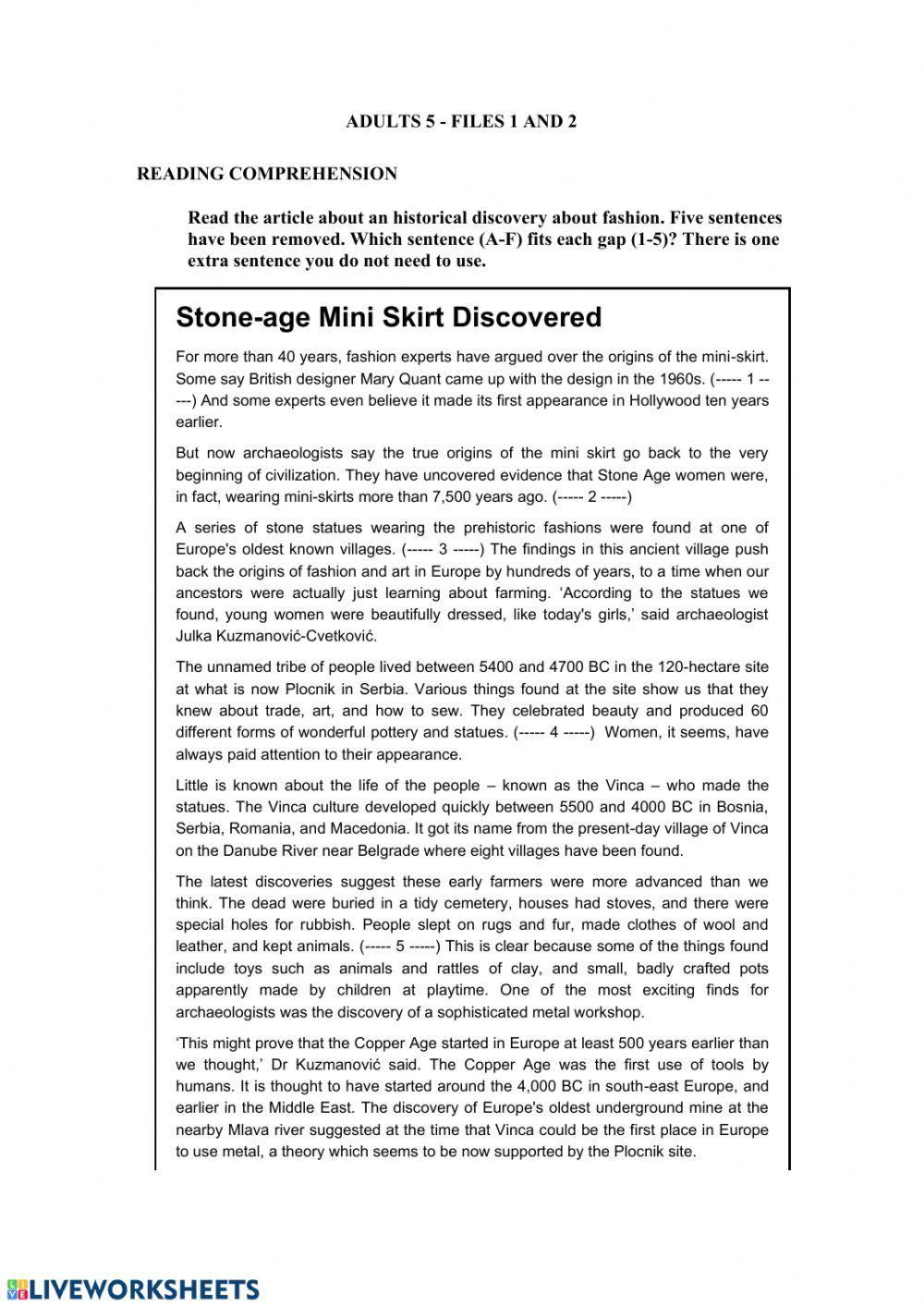 Reading Comprehension online exercise for Adults 5 | Live Worksheets