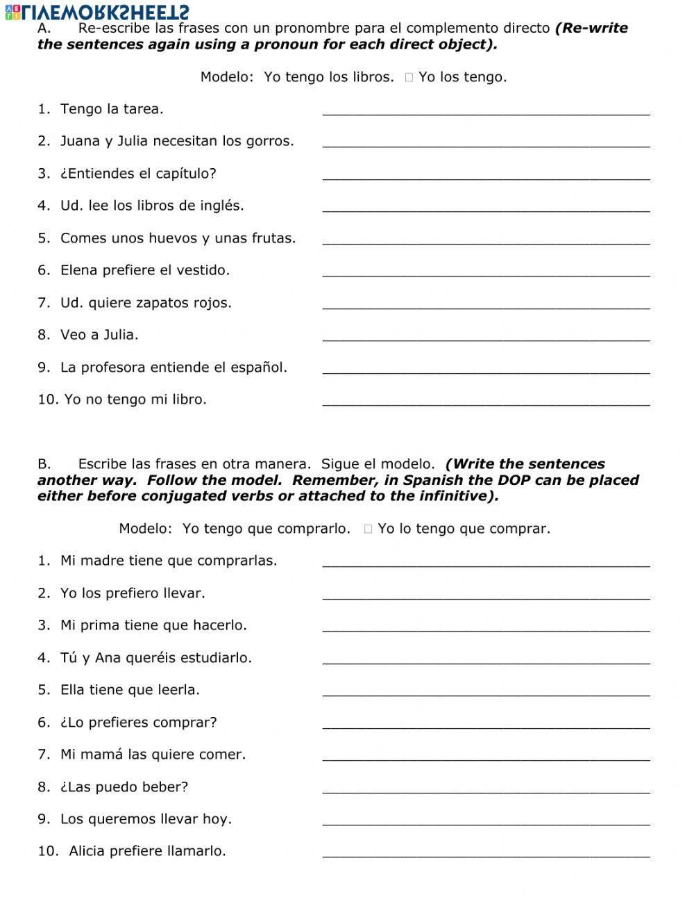 Spanish 2, objetos directos 5